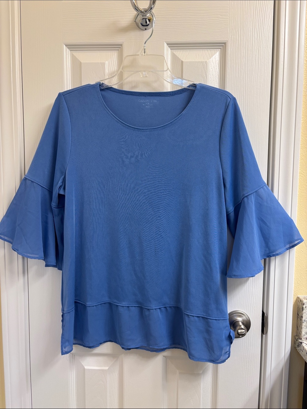 Coldwater Creek Blue Ruffle Sleeve Women's Top, Size PM